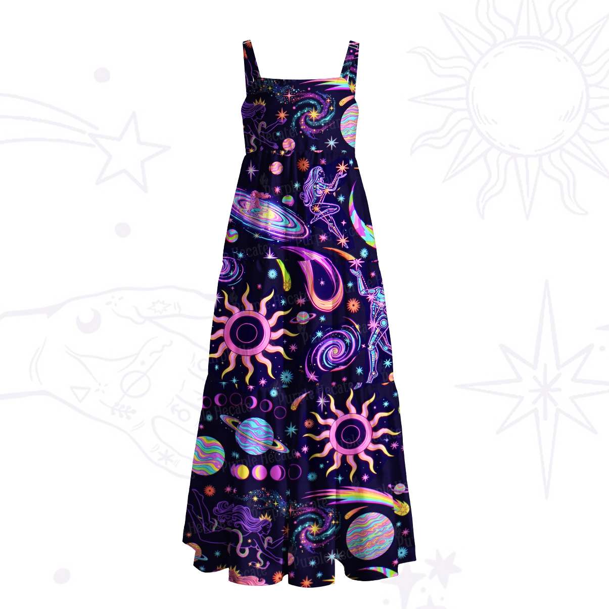 Purplehecate Celestial Magic Universe Wide Straps Maxi Dress