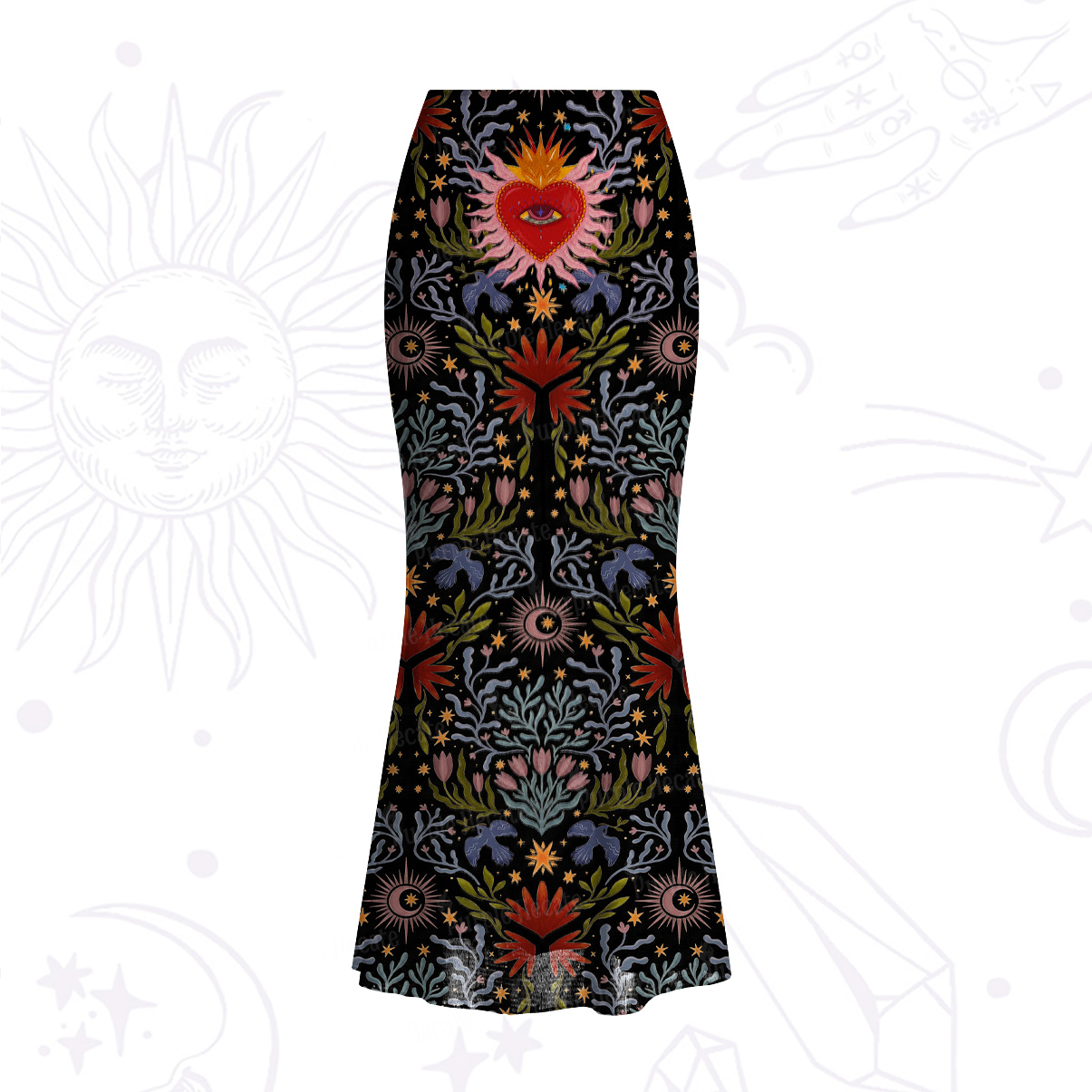 Purplehecate Sacred Flame Heart Mesh Mermaid Hem Skirt