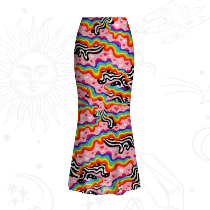 Purplehecate Groovy Melty Rainbow Hearts Wavy Mesh Mermaid Hem Skirt