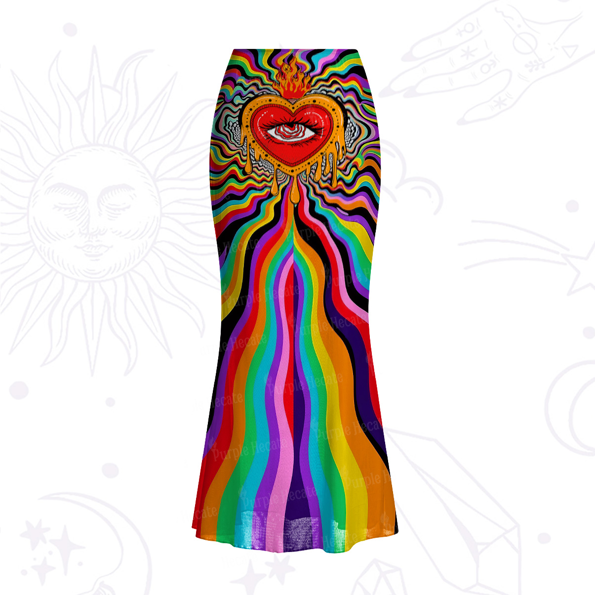 Purplehecate Trippy Heart Flame Mesh Mermaid Hem Skirt