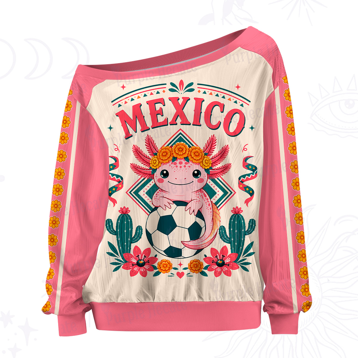 Purplehecate Floral Axolotl Mexico Football Off The Shoulder Graphic Jersey