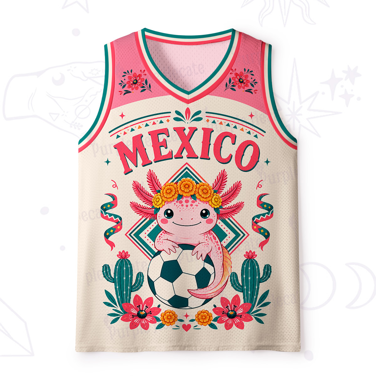 Purplehecate Floral Axolotl Mexico Football Mesh Jersey Tank Top