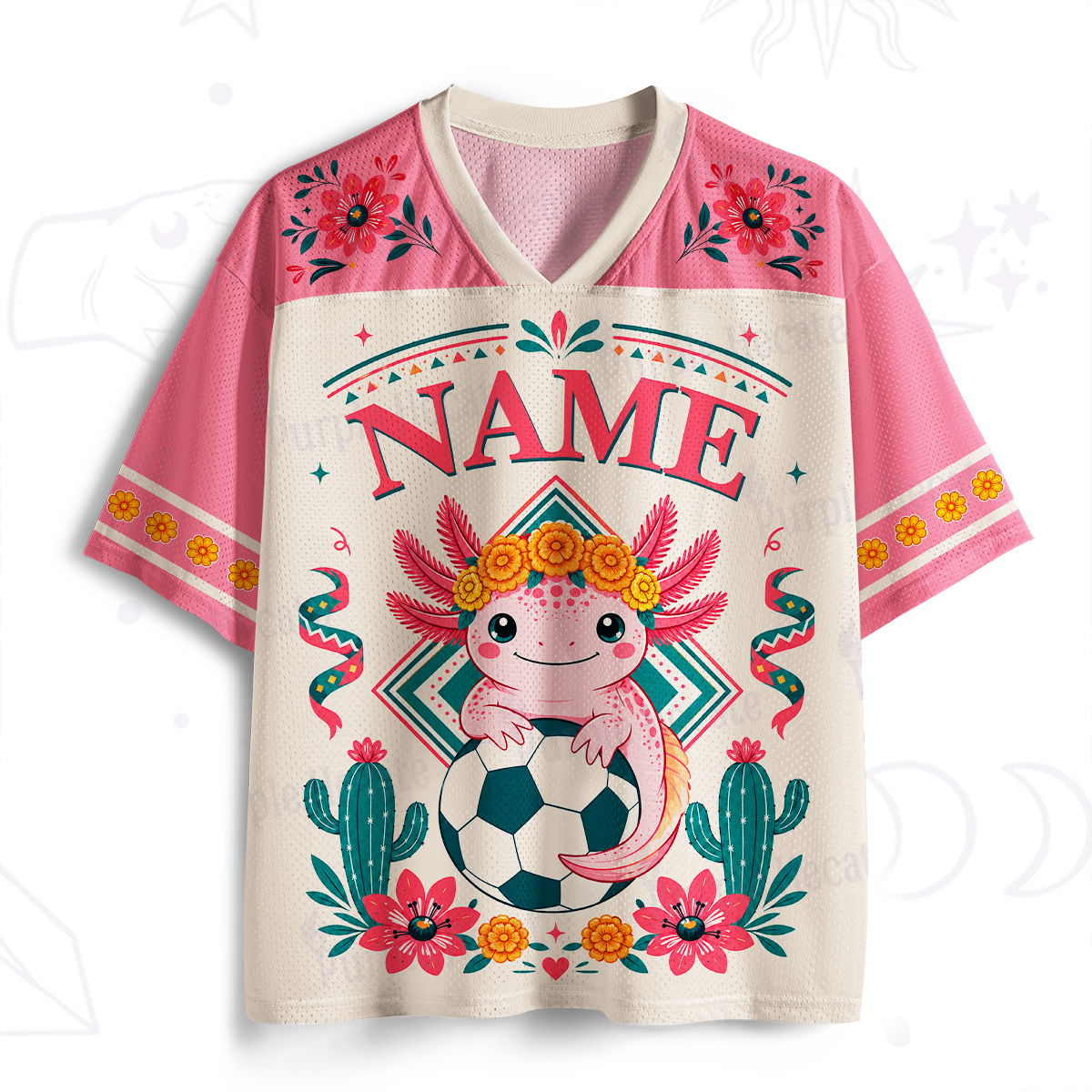 Personalized Purplehecate Floral Axolotl Mexico Football Mesh Jersey