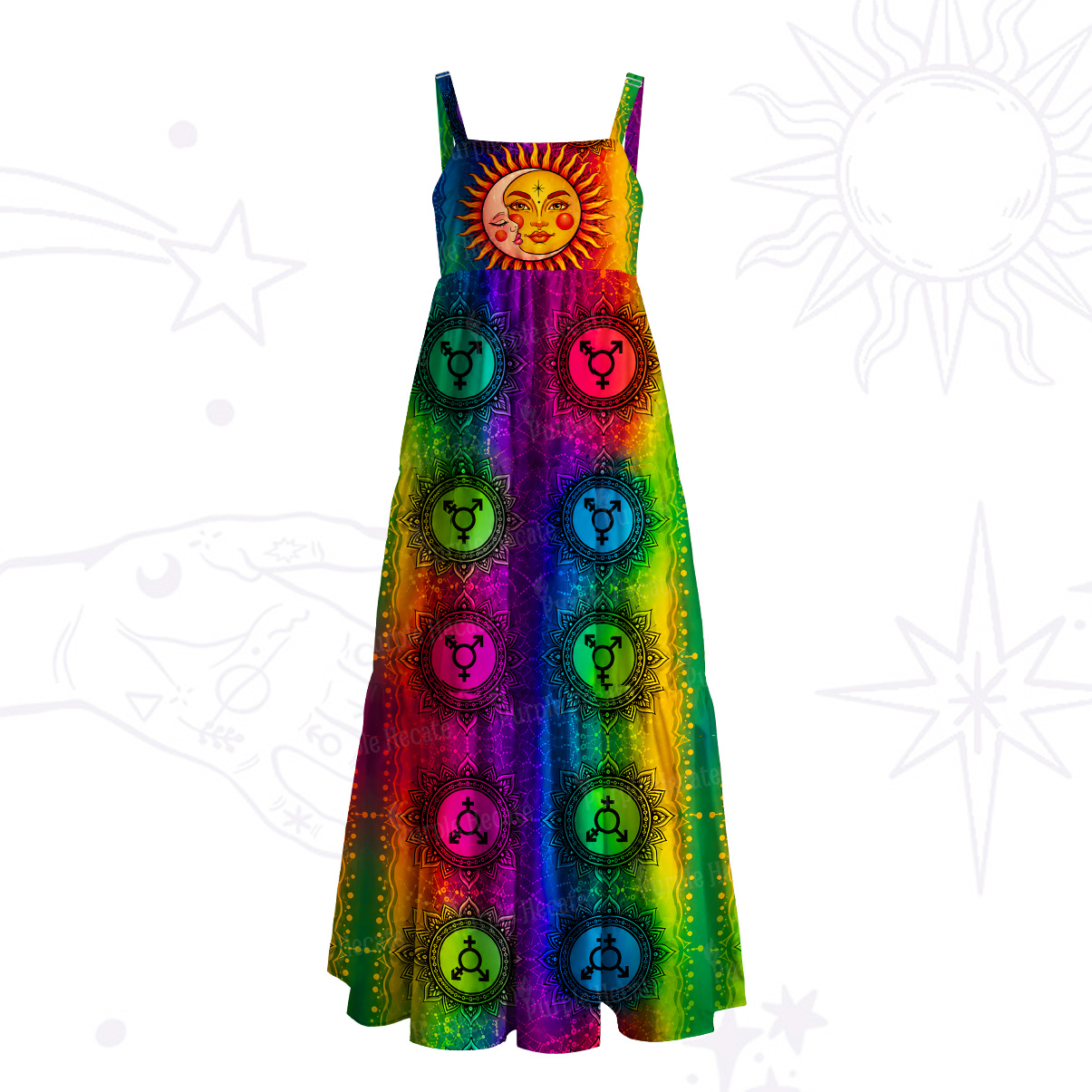 Purplehecate Pride Rainbow Spiritual Chakra Sun  Wide Straps Maxi Dress