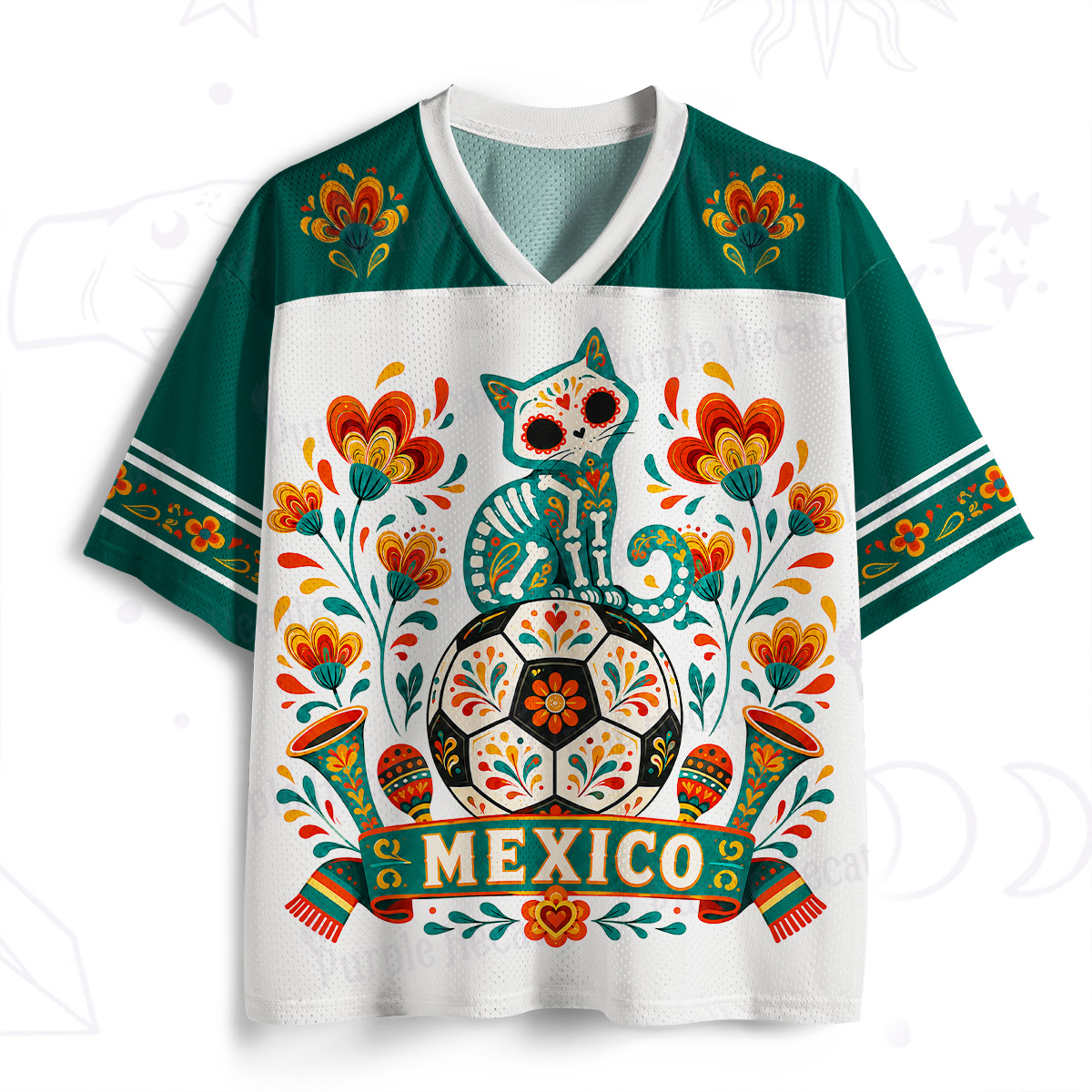 Purplehecate Day of the Dead Cat Mexico Soccer Mesh Jersey