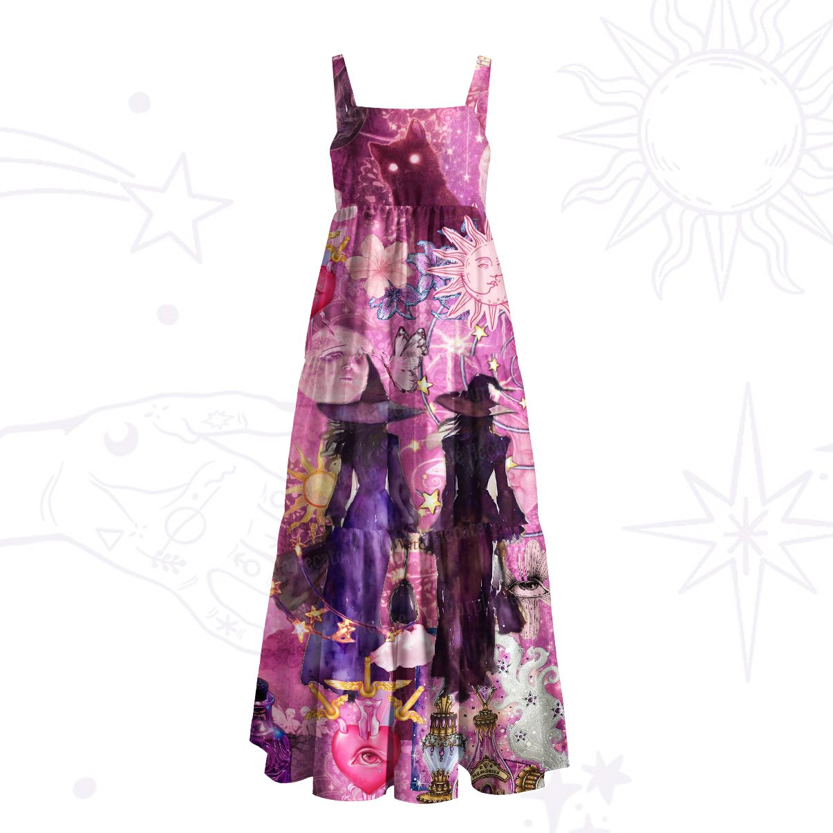 Purplehecate The Twin Witch Spell Wide Straps Maxi Dress