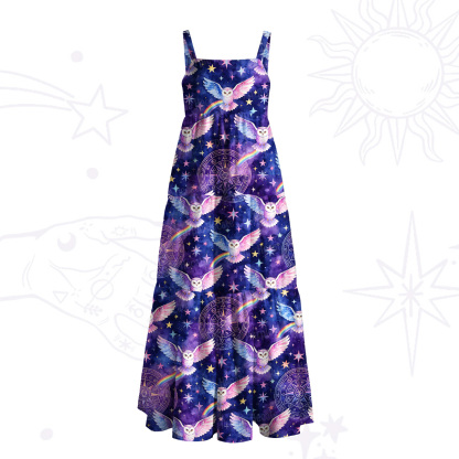 Purplehecate Mystic Owl Starry Night Wide Straps Maxi Dress