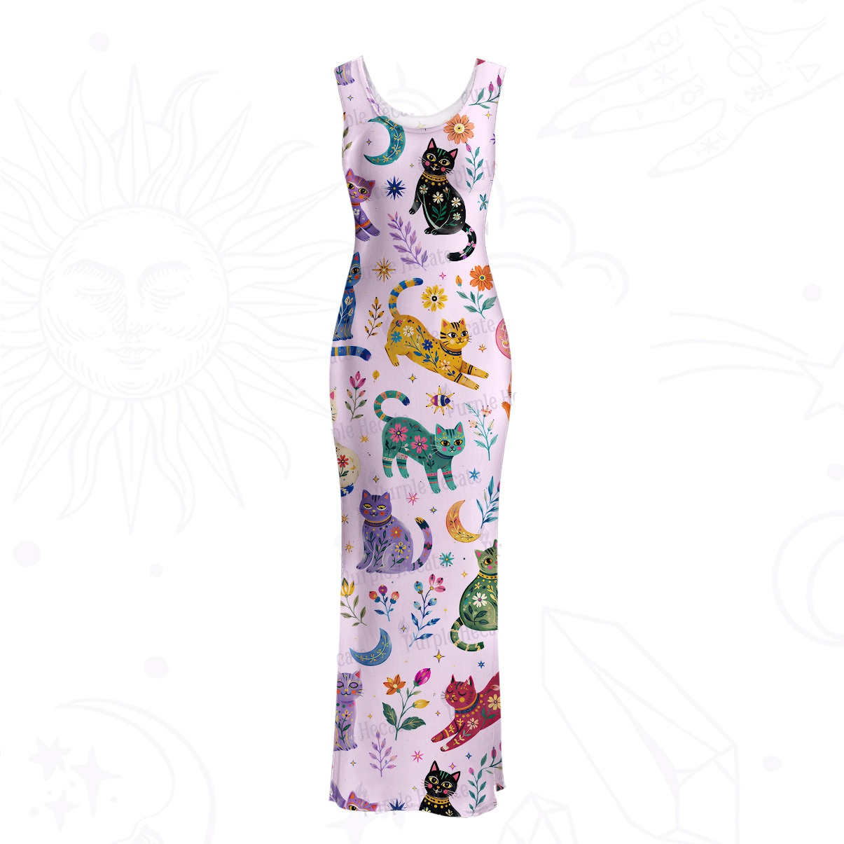 Purplehecate Rainbow Magic Cats Mesh Maxi Tank Beach Dress