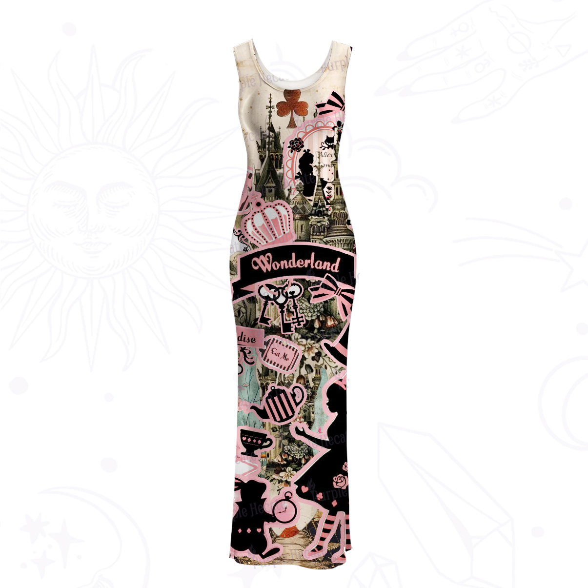 Purplehecate Wonderland Alice’s Tea Party Mesh Maxi Tank Beach Dress