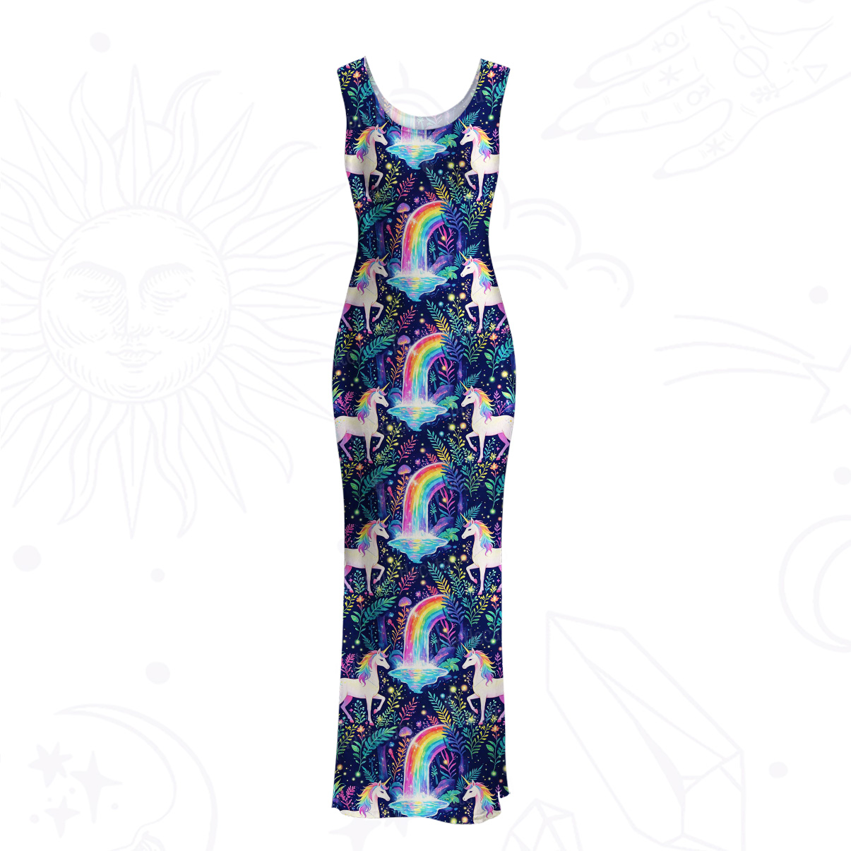Purplehecate Rainbow Forest Unicorn Mesh Maxi Tank Beach Dress