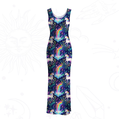 Purplehecate Rainbow Forest Unicorn Mesh Maxi Tank Beach Dress