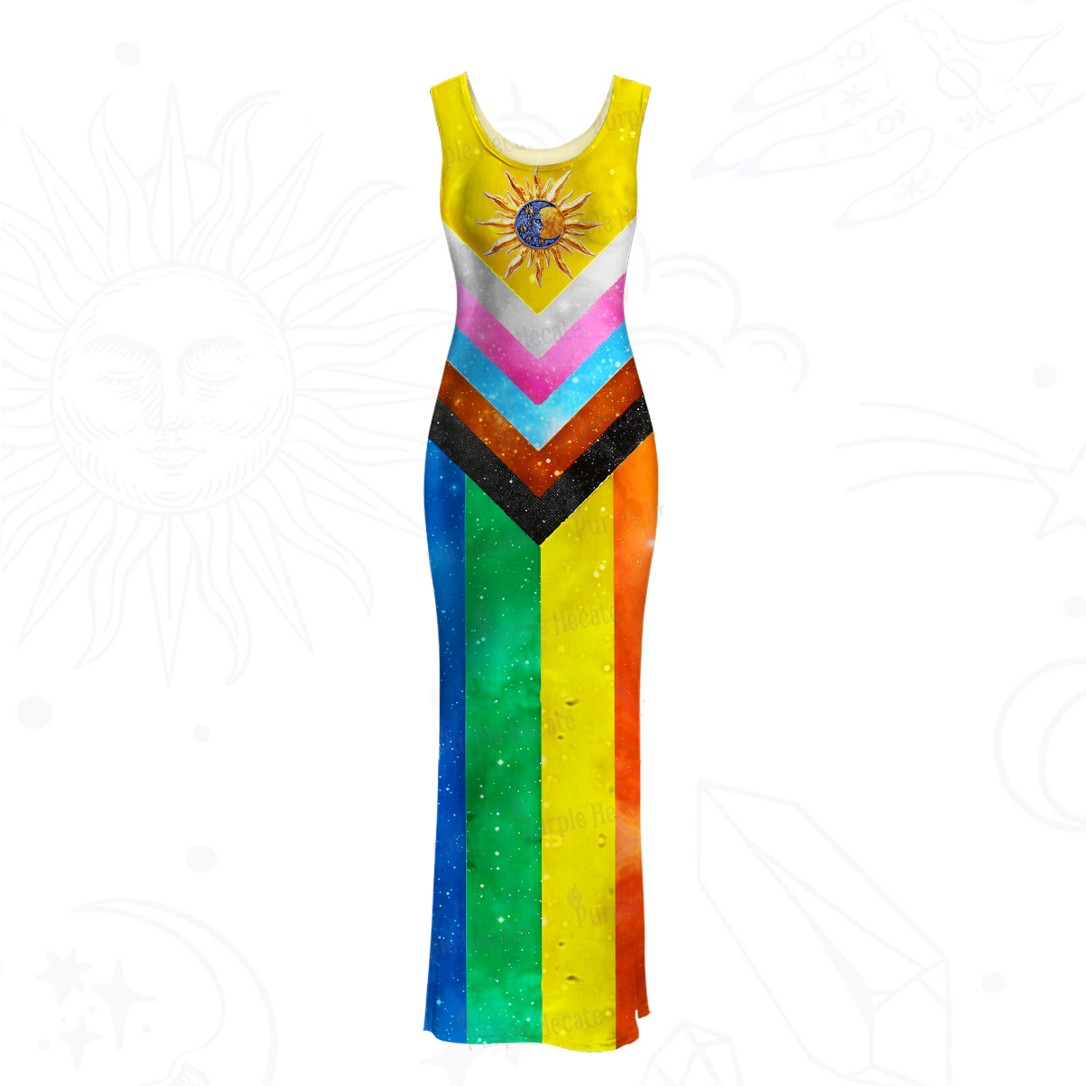 Purplehecate Progress Pride Sunburst Mesh Maxi Tank Beach Dress