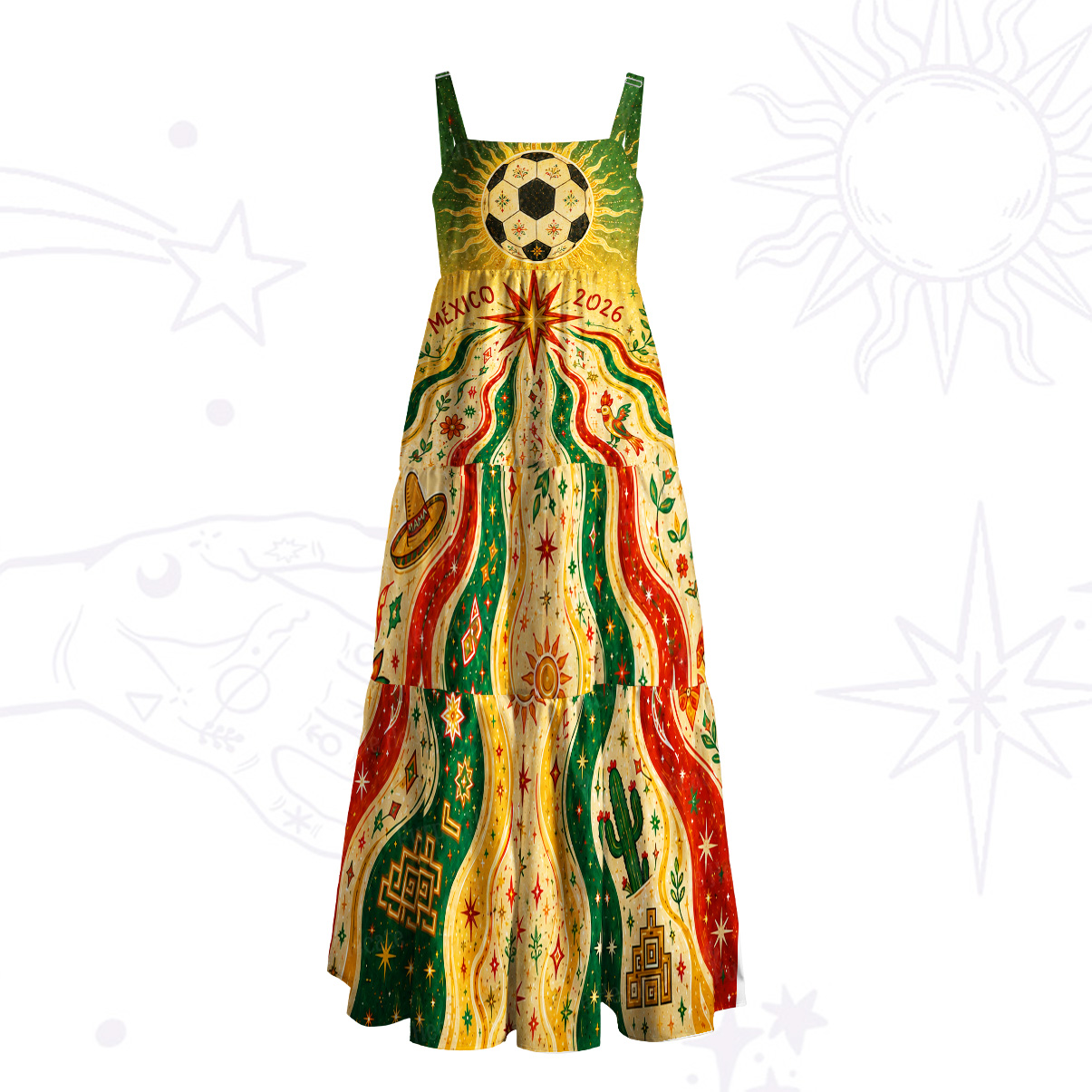 Purplehecate Mexico 2026 Soccer Fiesta Wide Straps Maxi Dress
