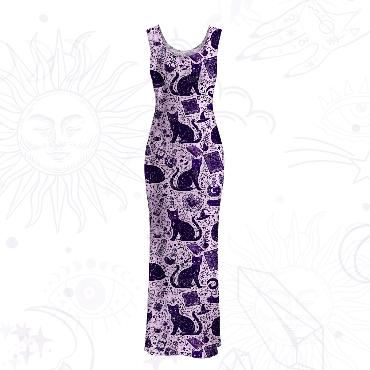 Purplehecate Midnight Black Cat Witch Potion Mesh Maxi Tank Beach Dress