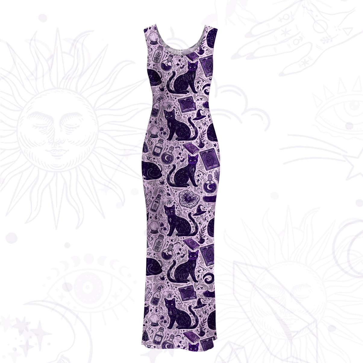 Purplehecate Midnight Black Cat Witch Potion Mesh Maxi Tank Beach Dress
