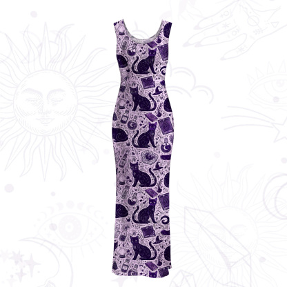 Purplehecate Midnight Black Cat Witch Potion Mesh Maxi Tank Beach Dress