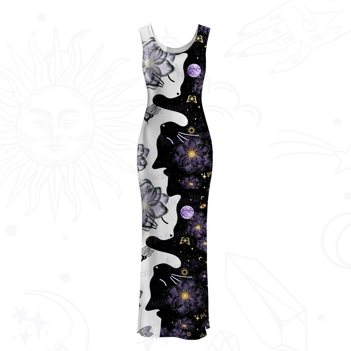 Purplehecate Starlit Cats & Butterflies Mesh Maxi Tank Beach Dress