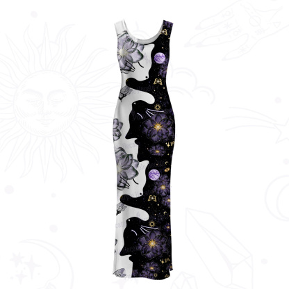 Purplehecate Starlit Cats & Butterflies Mesh Maxi Tank Beach Dress