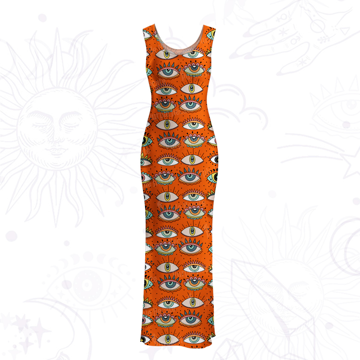 Purplehecate Evil Eye Pattern Mesh Maxi Tank Beach Dress