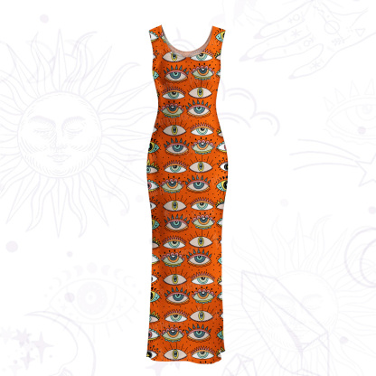 Purplehecate Evil Eye Pattern Mesh Maxi Tank Beach Dress
