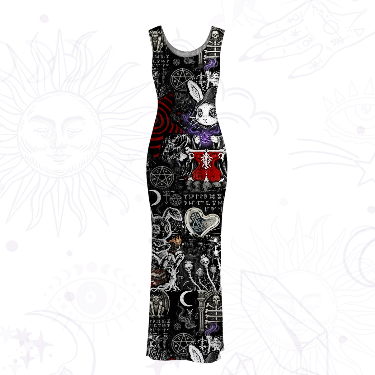 Purplehecate Gothic Cursed Bunny Ritual Mesh Maxi Tank Beach Dress