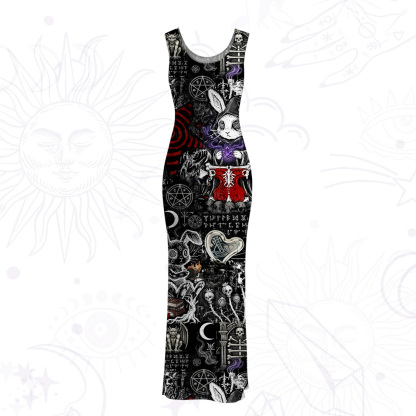 Purplehecate Gothic Cursed Bunny Ritual Mesh Maxi Tank Beach Dress