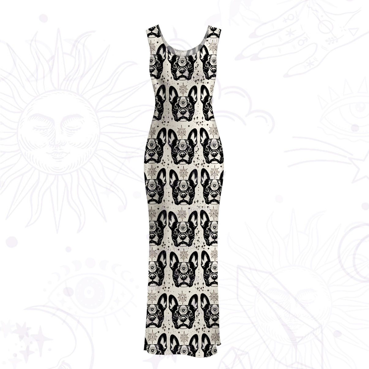 Purplehecate Mystic Boston Terrier Mesh Maxi Tank Beach Dress