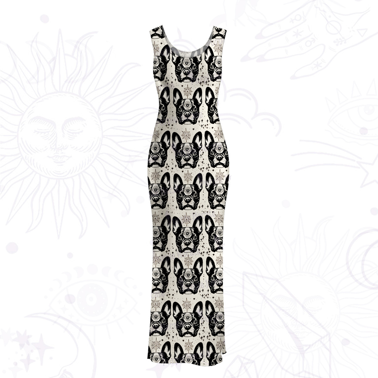 Purplehecate Mystic Boston Terrier Mesh Maxi Tank Beach Dress