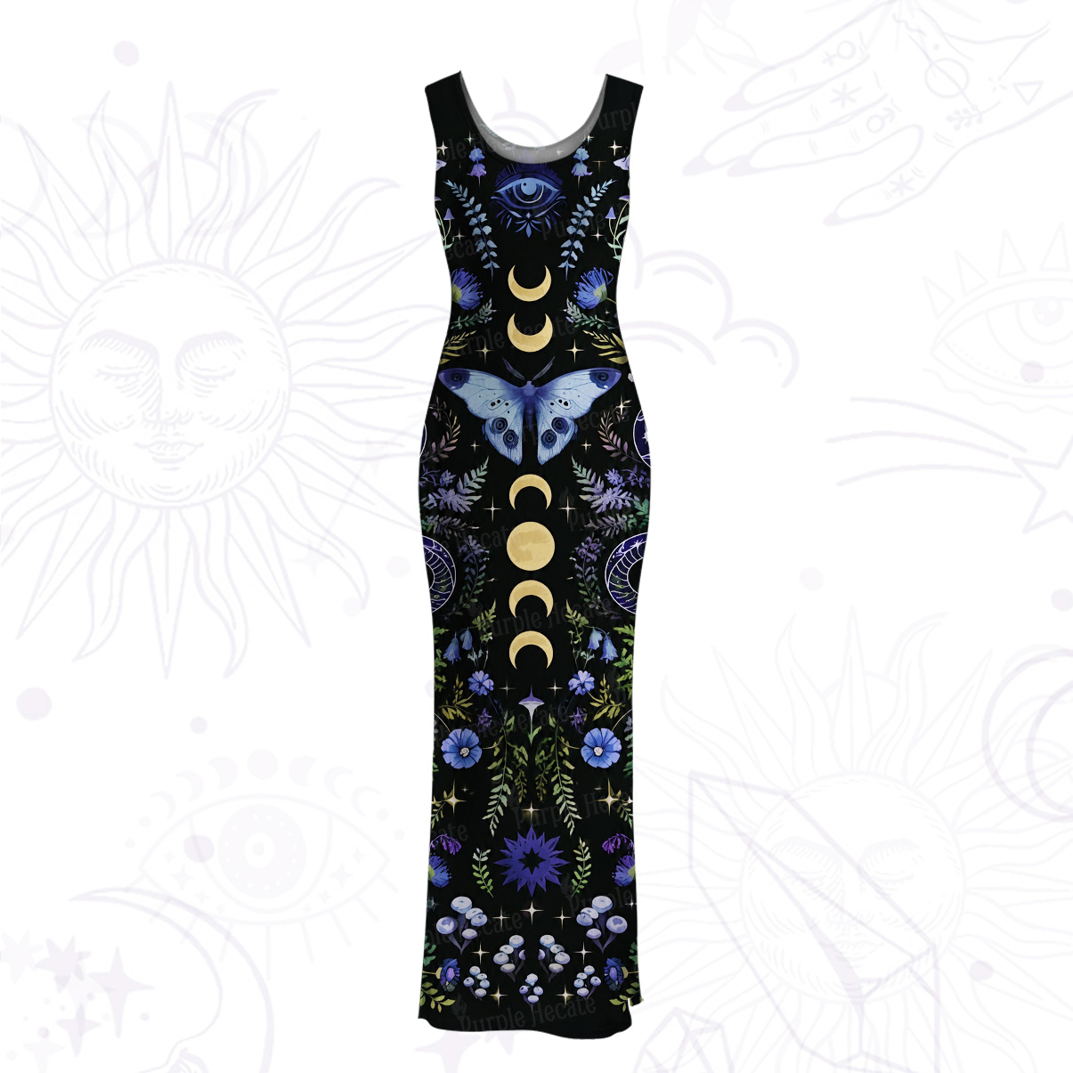 Purplehecate Moon Moth Witchery Mesh Maxi Tank Beach Dress