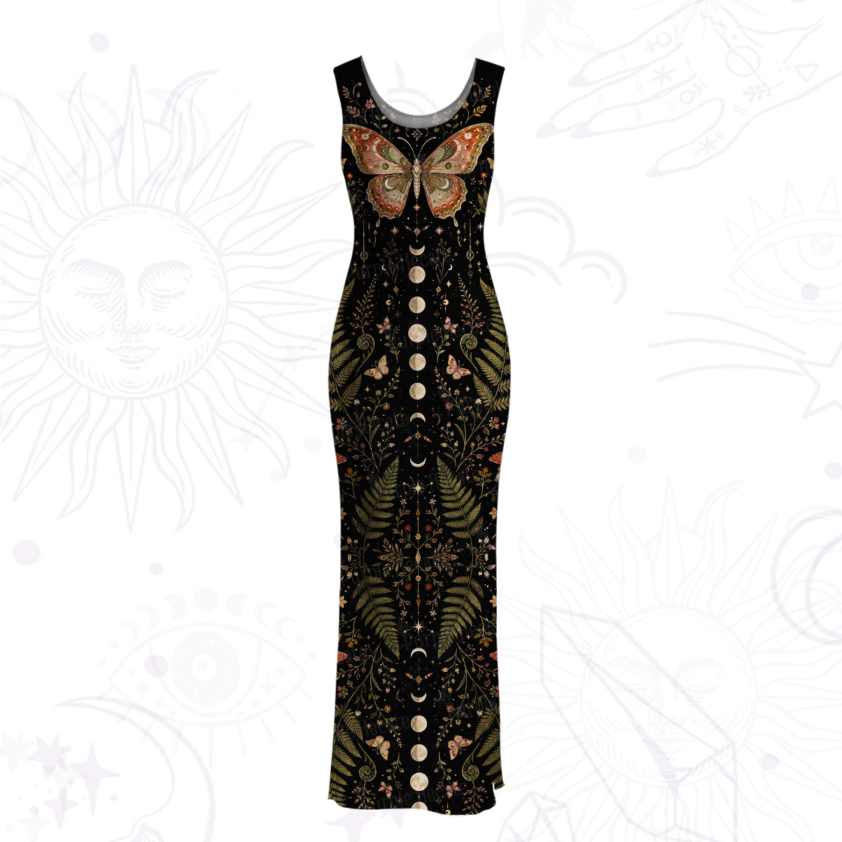 Purplehecate Moon Moth in the Enchanted Forest Mesh Maxi Tank Beach Dress