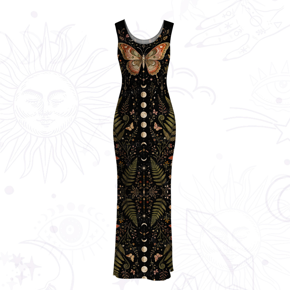 Purplehecate Moon Moth in the Enchanted Forest Mesh Maxi Tank Beach Dress