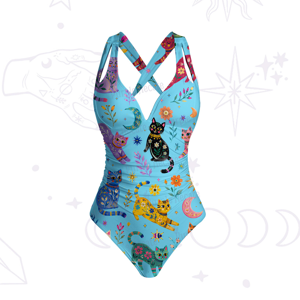 Purplehecate Rainbow Magic Cats One-Piece Swimsuit