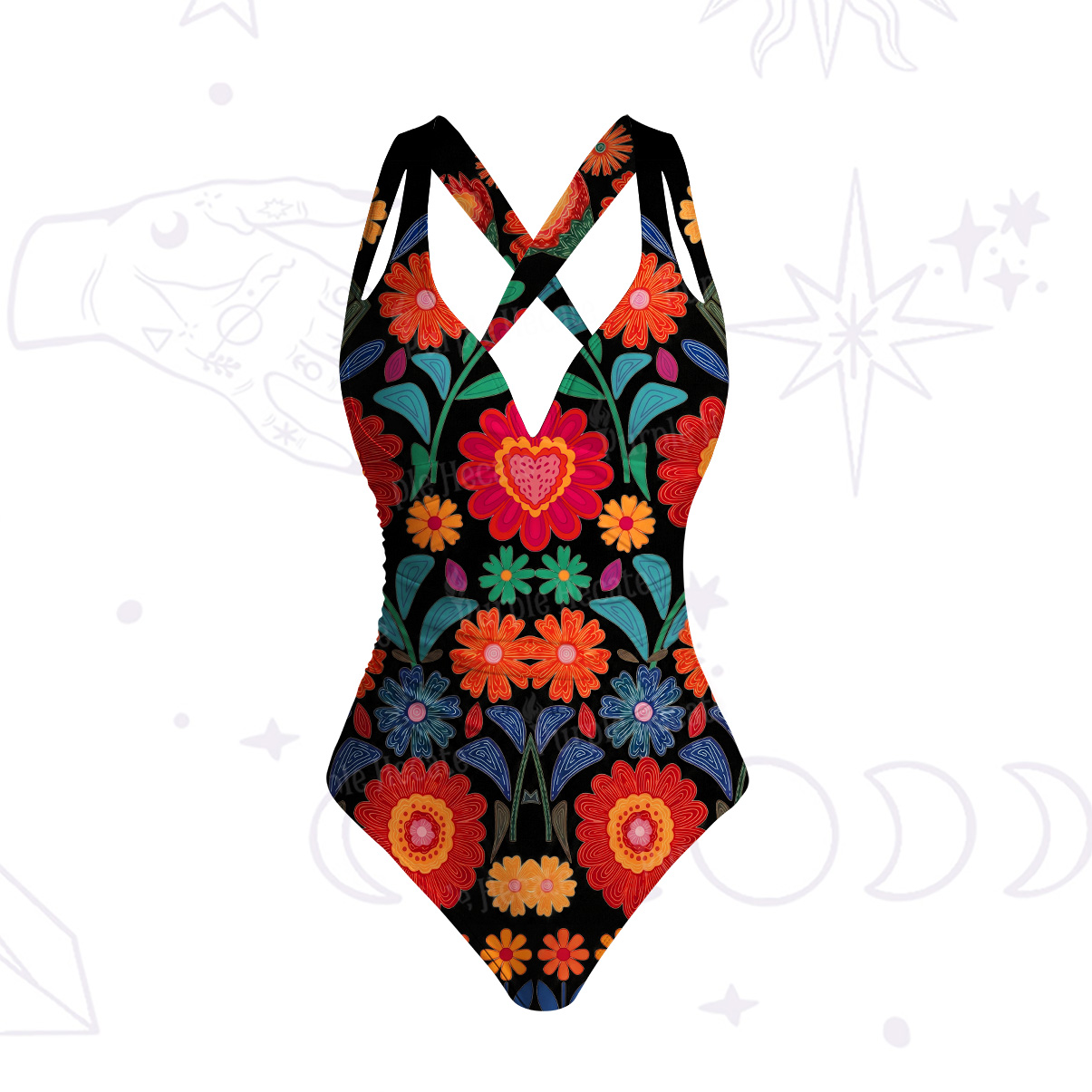 Purplehecate Retro Bloom Folk Floral One-Piece Swimsuit