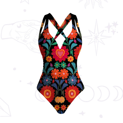 Purplehecate Retro Bloom Folk Floral One-Piece Swimsuit