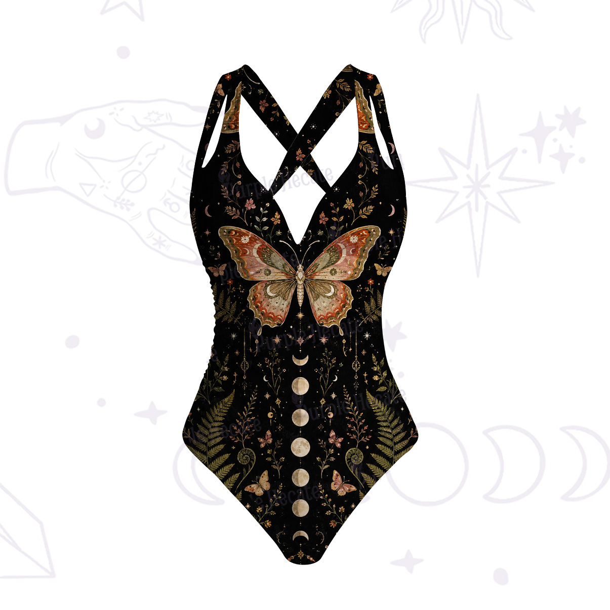 Purplehecate Moon Moth in the Enchanted Forest One-Piece Swimsuit