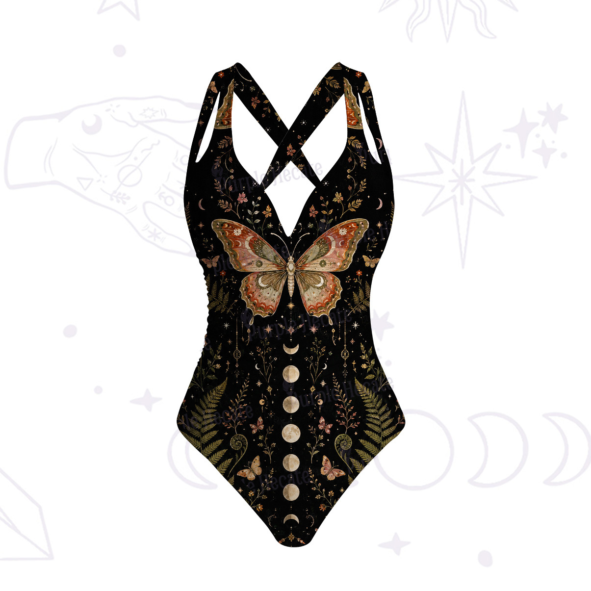 Purplehecate Moon Moth in the Enchanted Forest One-Piece Swimsuit