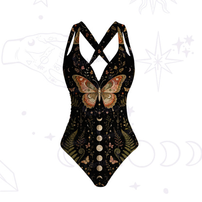 Purplehecate Moon Moth in the Enchanted Forest One-Piece Swimsuit
