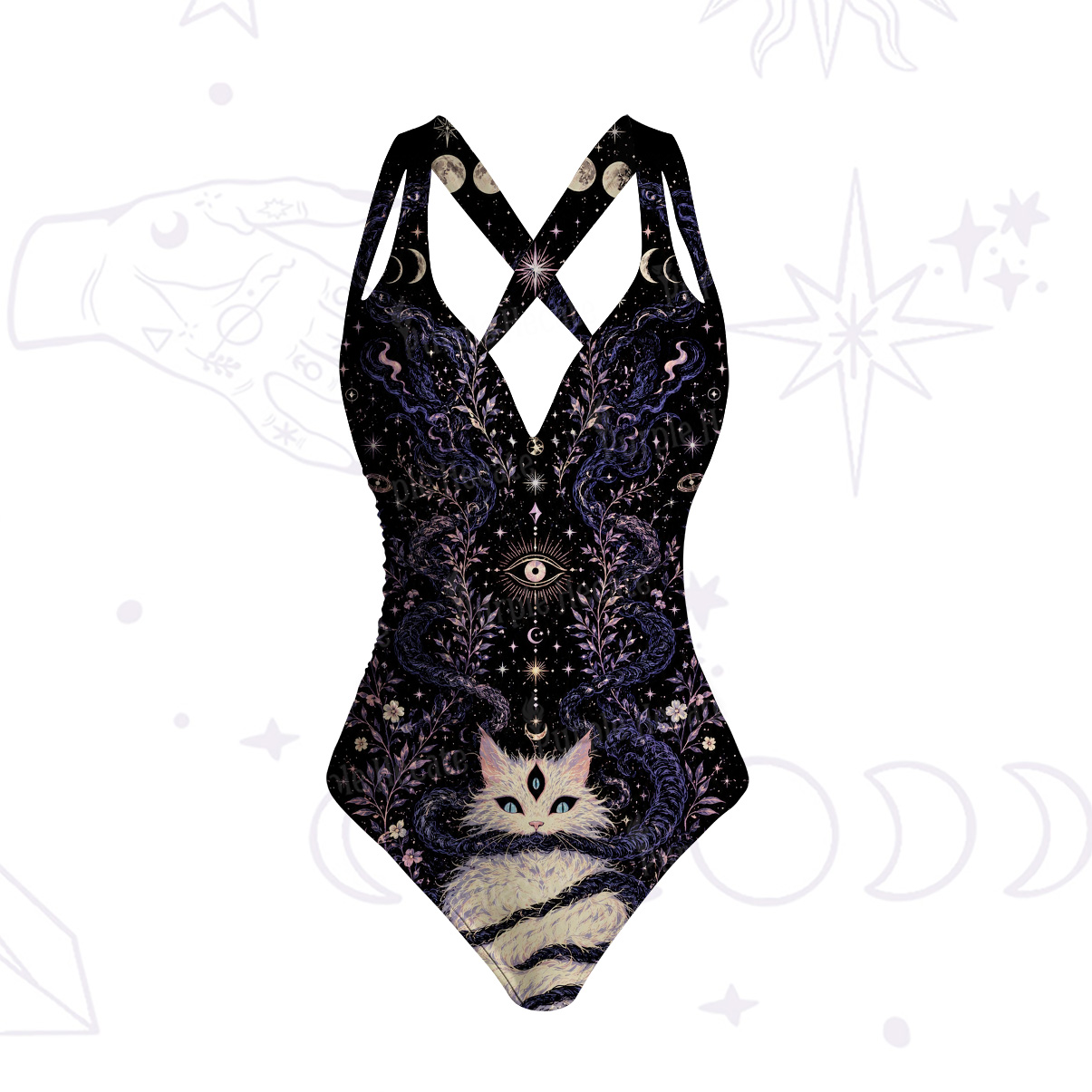 Purplehecate Moon Phase Oracle Cat One-Piece Swimsuit