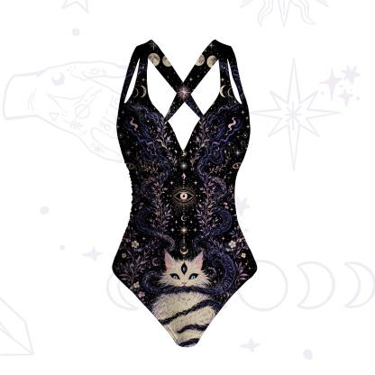 Purplehecate Moon Phase Oracle Cat One-Piece Swimsuit