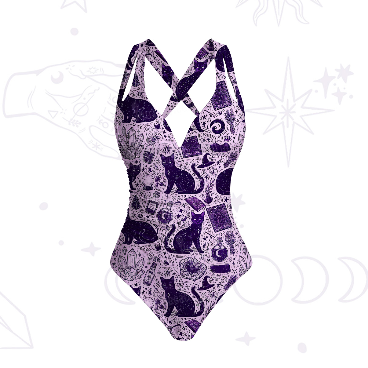 Purplehecate Midnight Black Cat Witch Potion One-Piece Swimsuit
