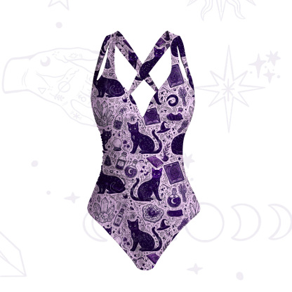 Purplehecate Midnight Black Cat Witch Potion One-Piece Swimsuit