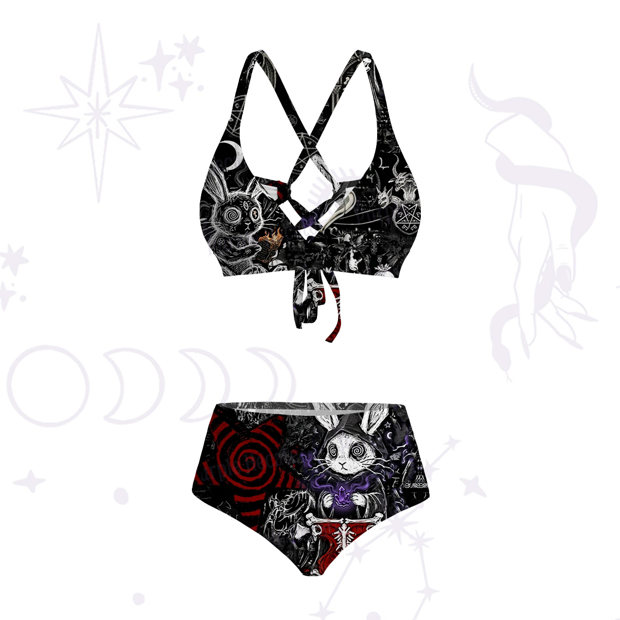 [Copy]Purplehecate Witch Cat Rides the Dino Crisscross Tie-Back Bikini Set