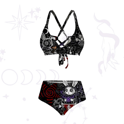 [Copy]Purplehecate Witch Cat Rides the Dino Crisscross Tie-Back Bikini Set