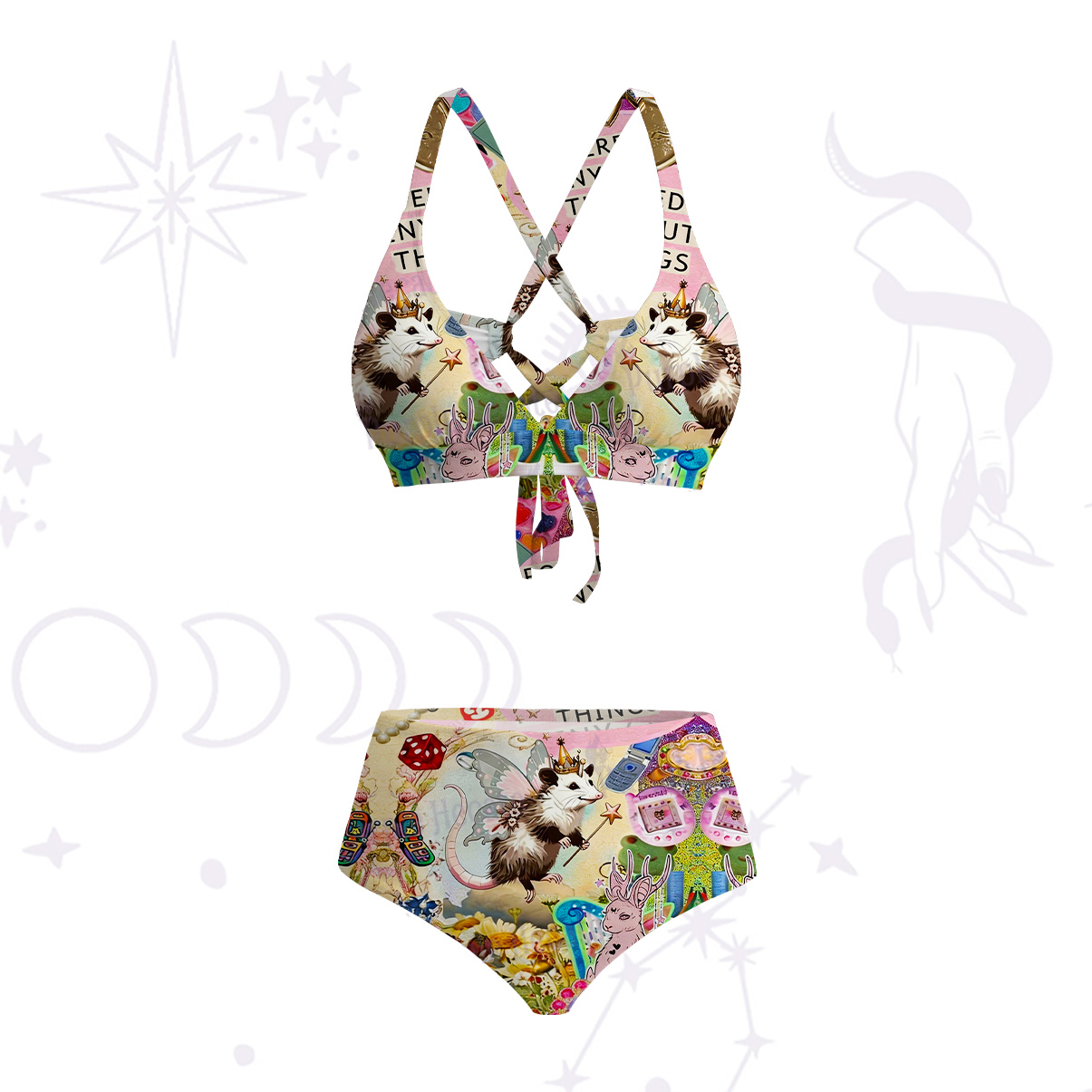 Purplehecate The Opossum Queen's Hoard Crisscross Tie-Back Bikini Set