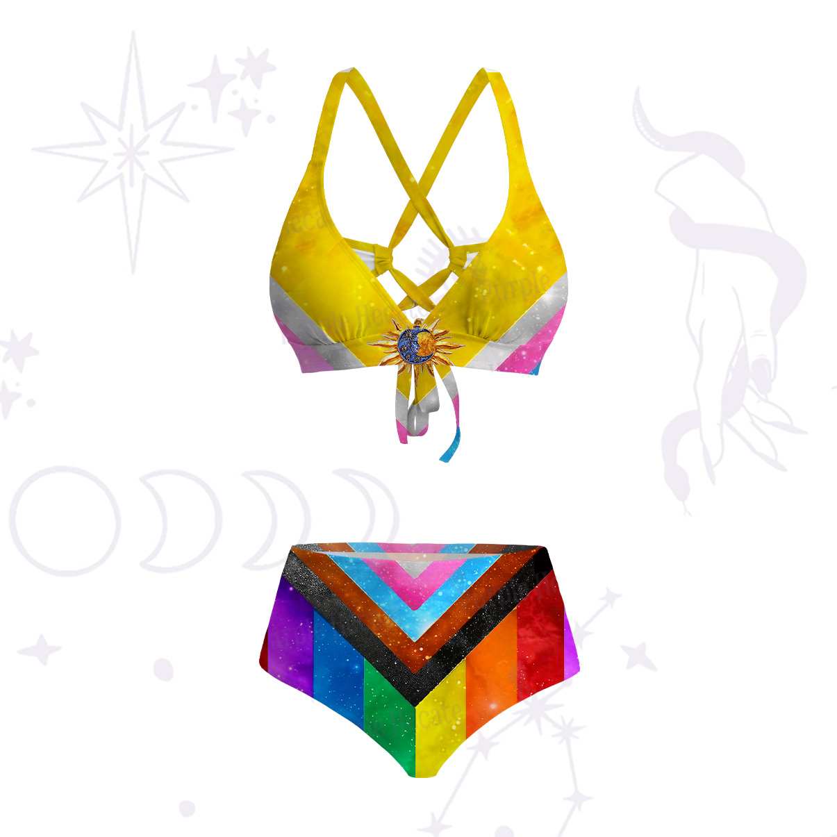 Purplehecate Progress Pride Sunburst Tie-Back Bikini Set