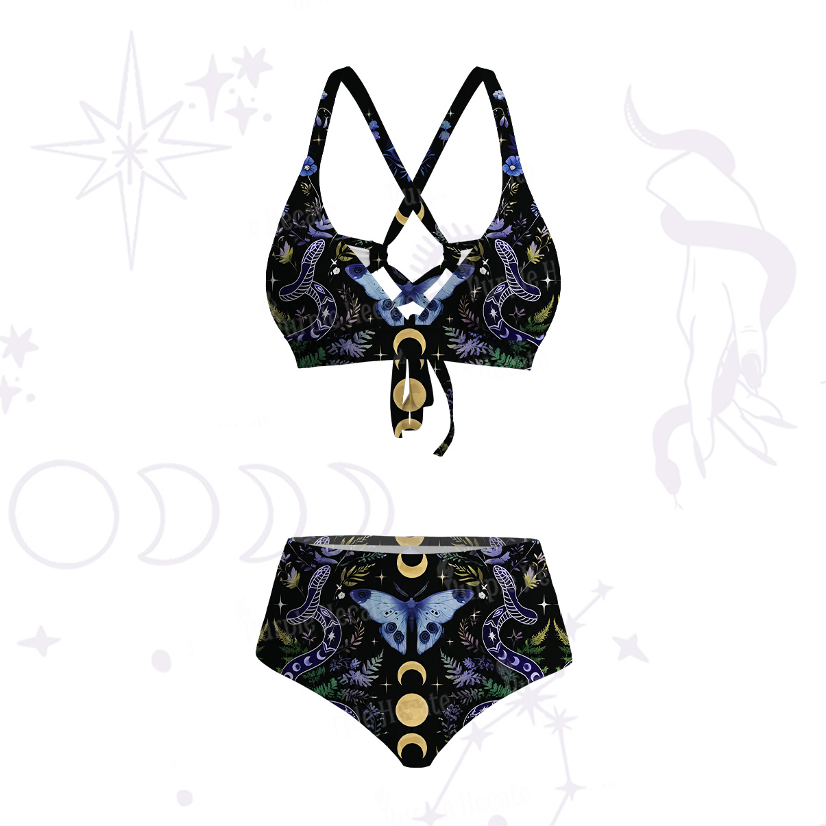 Purplehecate Moon Moth Witchery Tie-Back Bikini Set