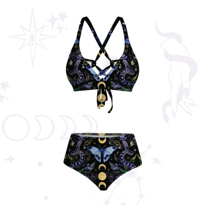 Purplehecate Moon Moth Witchery Tie-Back Bikini Set