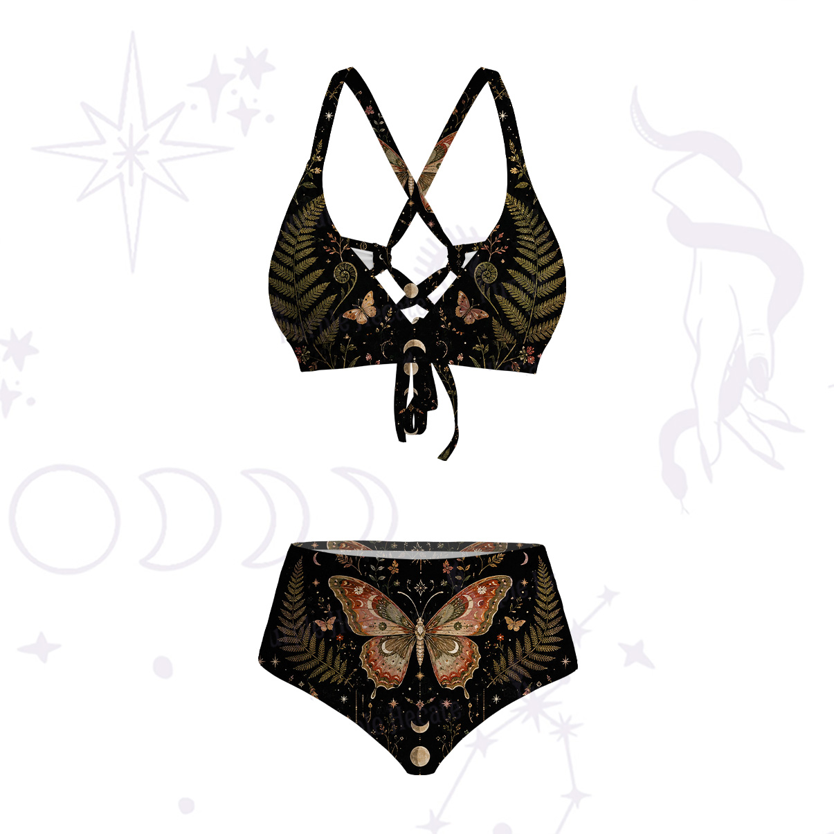 Purplehecate Moon Moth in the Enchanted Forest Tie-Back Bikini Set