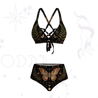 Purplehecate Moon Moth in the Enchanted Forest Tie-Back Bikini Set