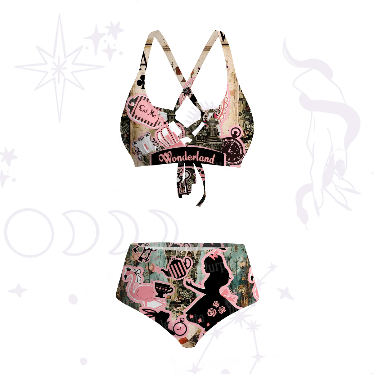 Purplehecate Wonderland Alice’s Tea Party Crisscross Tie-Back Bikini Set